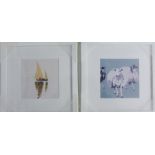 Two contemporary framed prints to include sheep and a sailboat (2)