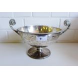 A George V silver bowl with gadroon rims and sweeping lion mask handles to side, makers mark for