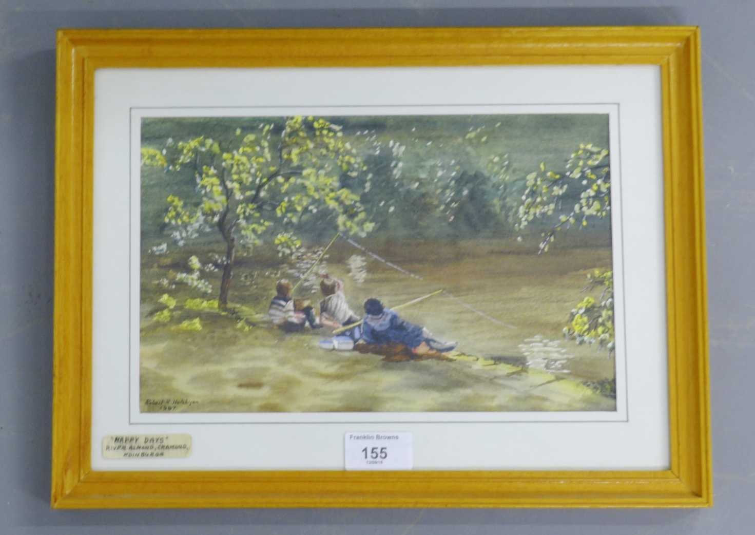 Robert. R. Hutchison River Almond, Cramond Watercolour, signed in glazed frame 27 x 17cm