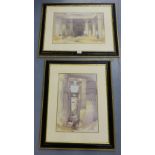 After David Roberts R.A.  A framed pair of coloured engravings to include Karnac and Portico