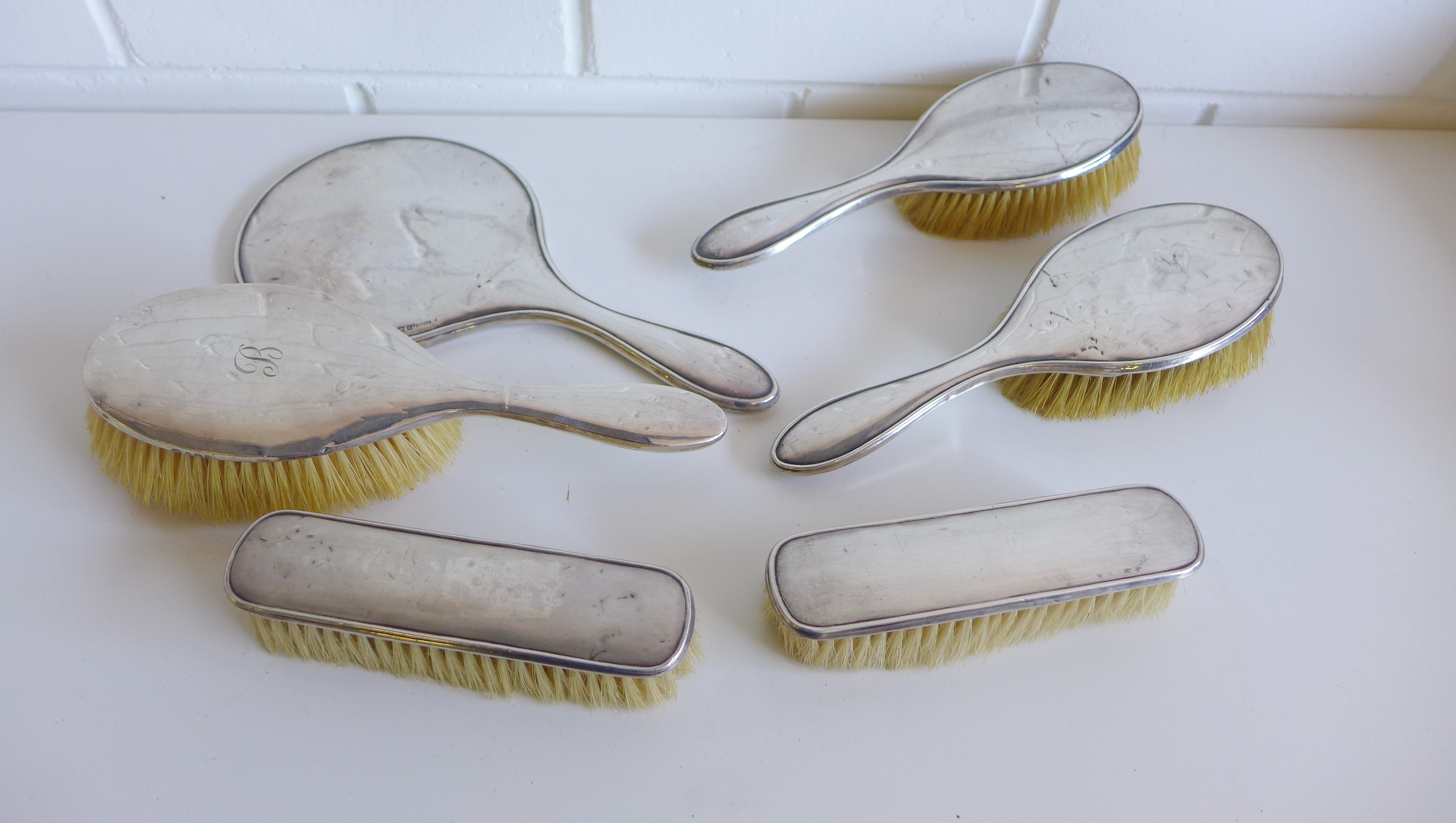 Various silver backed dressing table brush and mirrors (6)