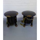 A pair of oriental black lacquered tubs complete with lids, 43 x 44cm