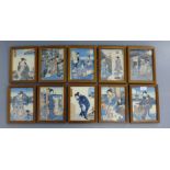 Japanese School Ten framed prints depicting figures  15 x 20 cm