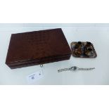 Italian brown crocodile leather box, the rectangular hinged top lifting to reveal  a