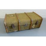 A vintage canvas bound travel trunk, 92 x 33cm