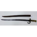 A 19th century French bayonet complete with scabbard, 72cm long