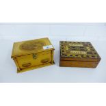 Mauchline Ware box with scenes of Peebles together with a Tunbridge Ware style box, the hinged top