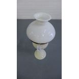 A Victorian opaque glass oil lamp complete with shade, 20 x 47cm