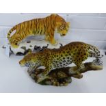 Two contemporary figures to include a tiger and leopard by Regency