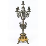 A neoclassical bronze five-light candelabra with vase form stem, on stepped marble footed base, 80cm