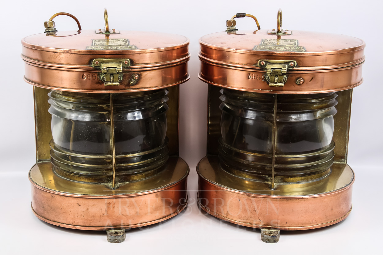 A pair of Davey, London, copper ship's lanterns, 1924 (2)