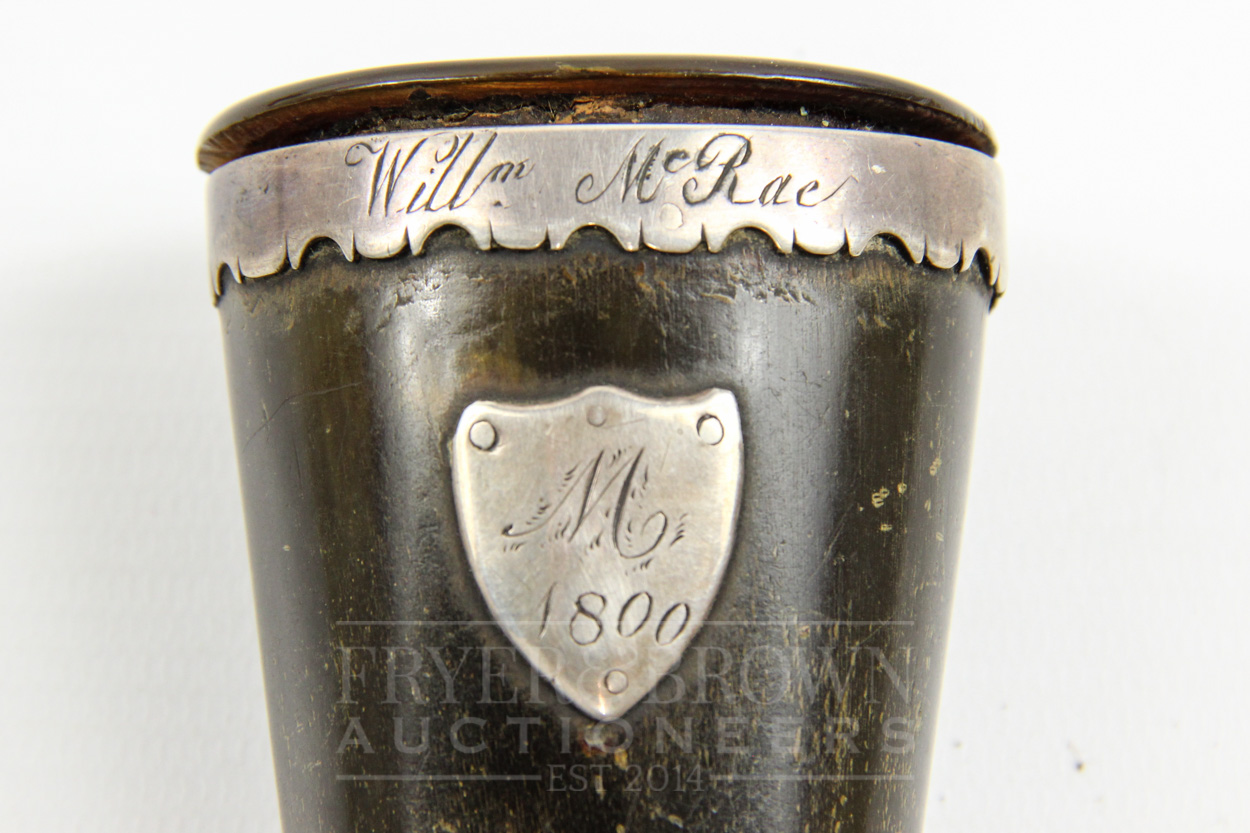 A Scottish Georgian horn and white metal snuff mull, passed through the Mcrae family, dated 1773 - Image 4 of 4