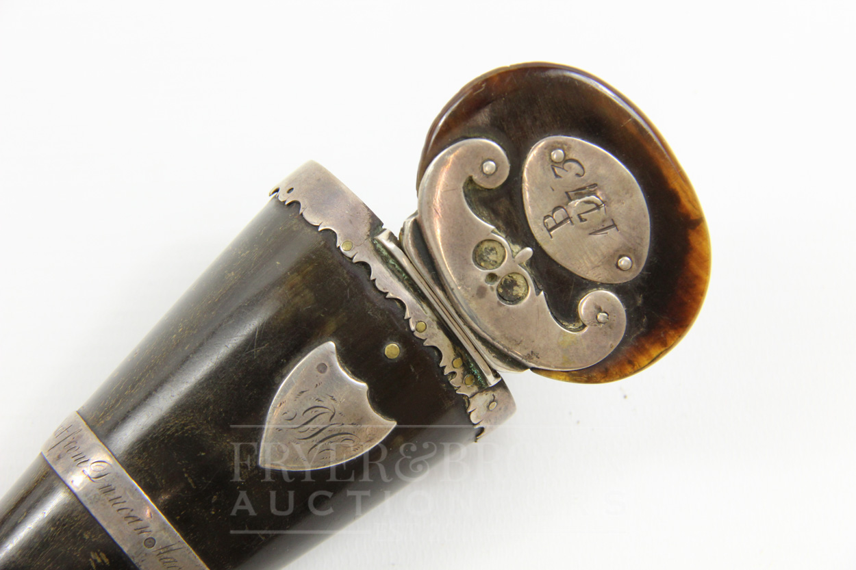 A Scottish Georgian horn and white metal snuff mull, passed through the Mcrae family, dated 1773 - Image 2 of 4