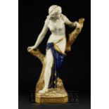 A large Royal Worcester figure, of the bather surprised, gilded and with deep blue drapery, shape