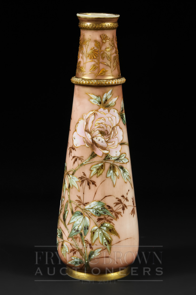 A Continental enamelled glass vase, probably Harrach, of tapered cylindrical form, tubelined and