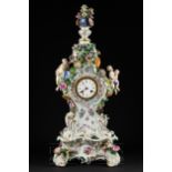 A large and impressive Meissen porcelain clock & stand, of bombe outline applied with Diana and