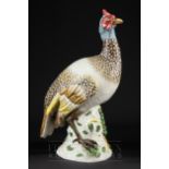 A Dresden figure of a bird, possibly a peahen, naturalistically modelled on stump base, painted with