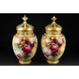 A large pair of Royal Worcester potpourri vases & covers, painted with roses, shape no. 2048, date