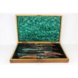 A Lee & Wigfall seven piece carving set in the Scottish taste, silver collars, Sheffield 1888, in