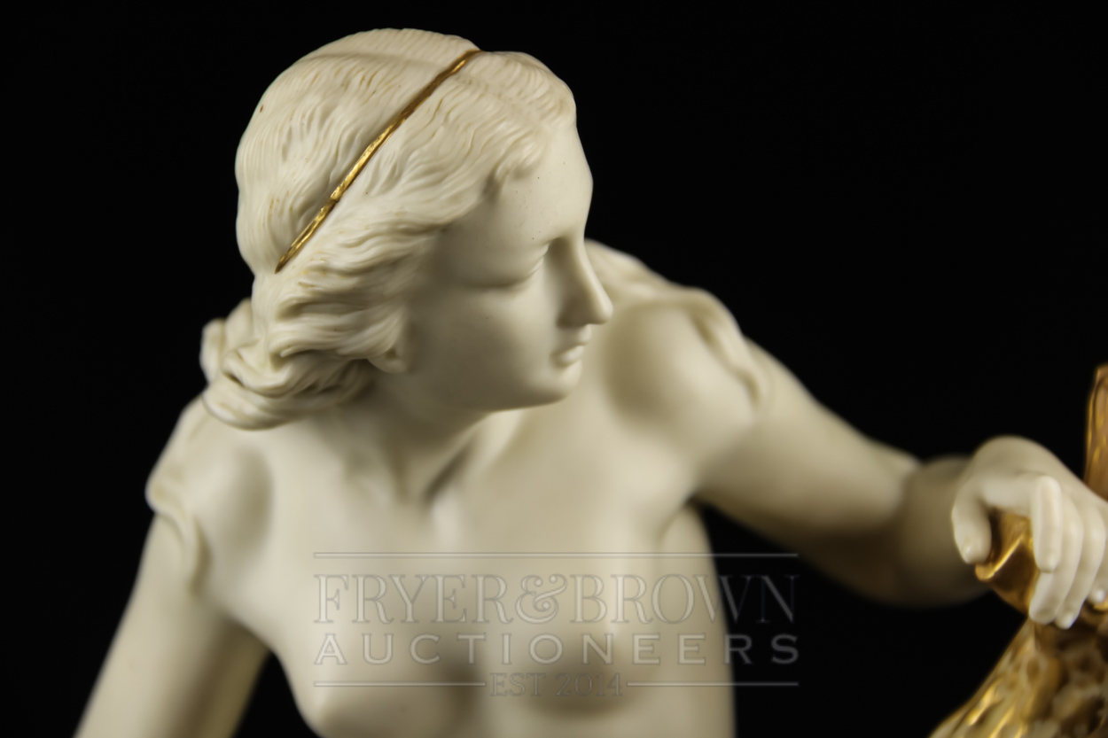 A large Royal Worcester figure, of the bather surprised, gilded and with deep blue drapery, shape - Image 5 of 5