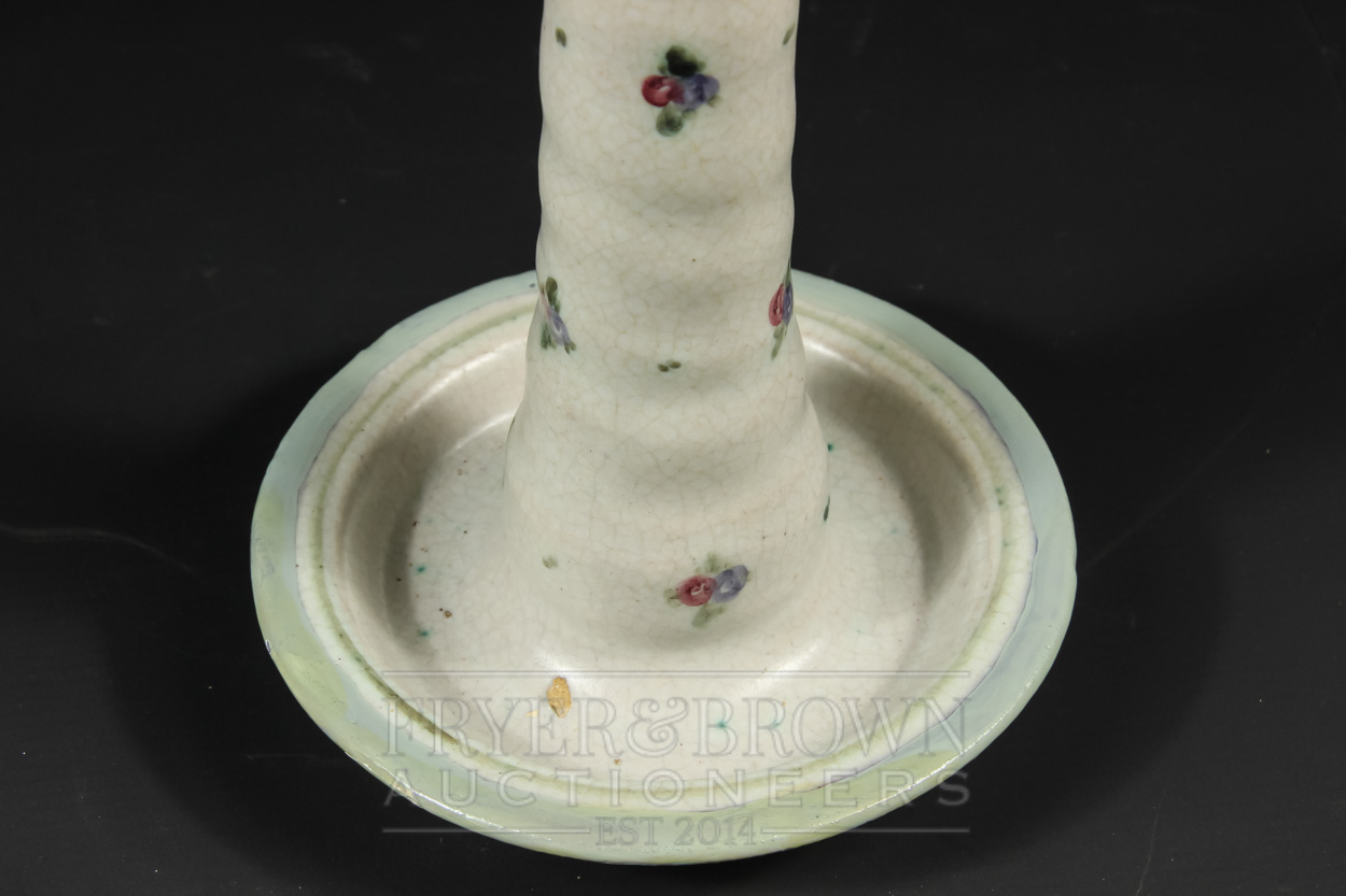 A Carter, Stabler, Adams Poole Pottery candlestick, the pale grey ground decorated with floral - Image 4 of 5