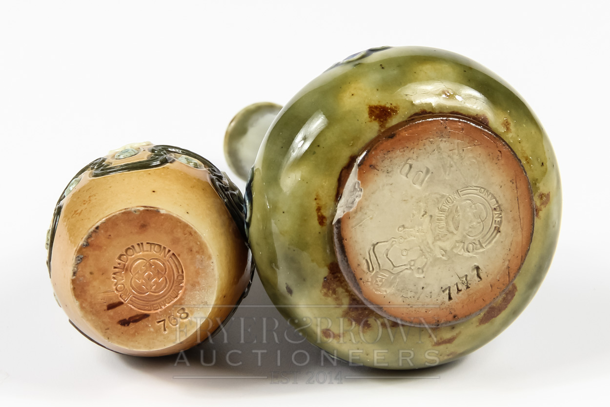 Two Royal Doulton miniature vases, of bottle and tapered ovoid form, 9.5cm high max. - Image 2 of 3