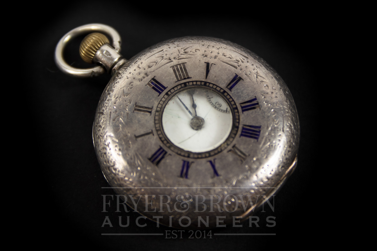 A silver Omega ladies fob watch, the enamelled outer case with Roman numerals, 3.5cm diameter - Image 2 of 5