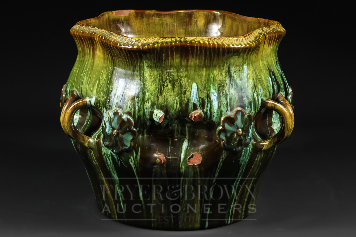 Christopher Dresser for Linthorpe (1879-89), a pottery jardiniere with foliate rim, the indented - Image 3 of 8