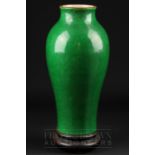 A Chinese pottery crackle glaze monochrome baluster vase, emerald green glaze, together with a