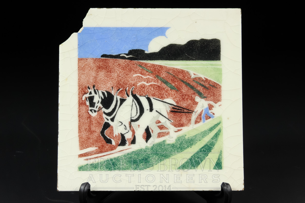 A Minton China Works pottery teapot stand printed with a family of goats; a Carter nursery tile, - Image 5 of 9