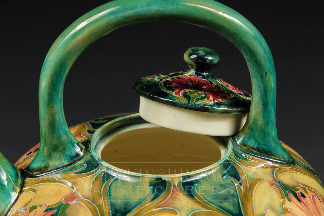 A William Moorcroft Cornflower pattern teapot or teakettle, tubelined with flowers and toned in - Image 6 of 12
