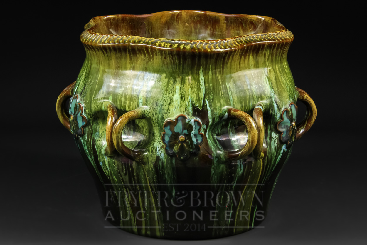 Christopher Dresser for Linthorpe (1879-89), a pottery jardiniere with foliate rim, the indented - Image 2 of 8
