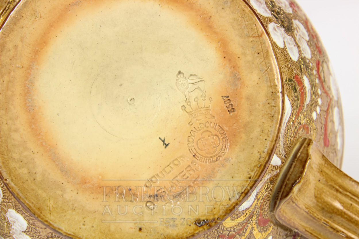 A small Royal Doulton stoneware cache pot, sprigged with vases of flowers in 'C' scroll mirror - Image 5 of 5