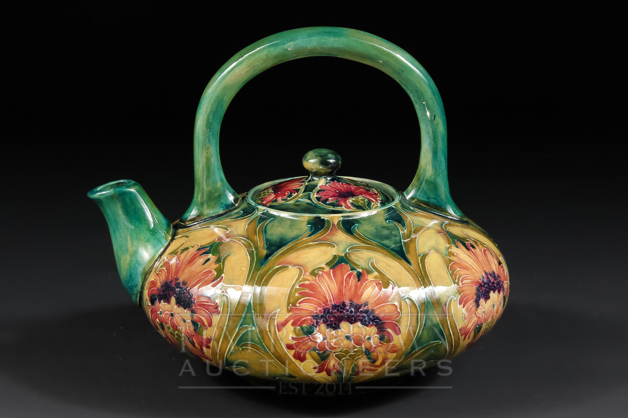 A William Moorcroft Cornflower pattern teapot or teakettle, tubelined with flowers and toned in - Image 3 of 12