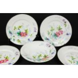 Five Victorian hand painted 'flower' plates