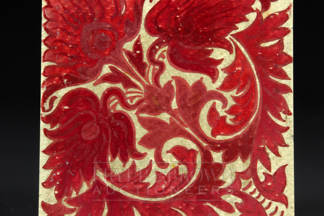 A Craven Dunnill ruby lustre tile, decorated with a William de Morgan design of stylised anthemion - Image 2 of 6