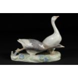 A Royal Copenhagen figure of two geese, 1969-74, the base marked 609 and OR painters initials,