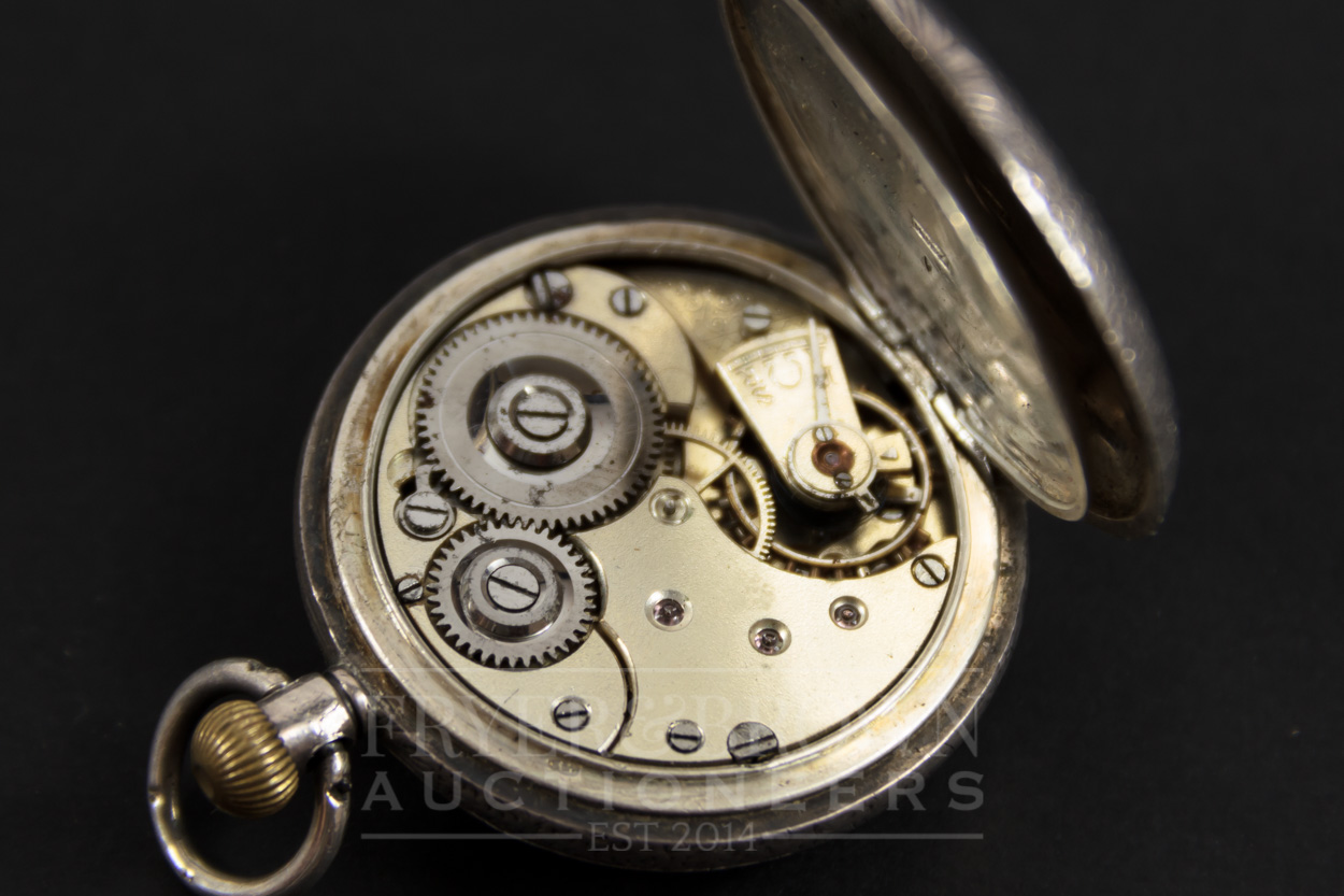 A silver Omega ladies fob watch, the enamelled outer case with Roman numerals, 3.5cm diameter - Image 5 of 5