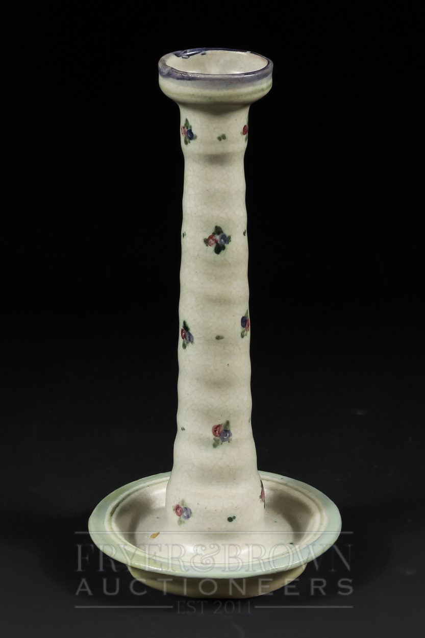 A Carter, Stabler, Adams Poole Pottery candlestick, the pale grey ground decorated with floral - Image 2 of 5