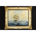 Brian Jones - two tea clipper ships at sea, oil on canvas, signed B. Jones lower right and dated '
