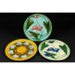 Three Villeroy & Boch, Schramberg, Secessionist style plates, pattern 1789 in blue, green & pink