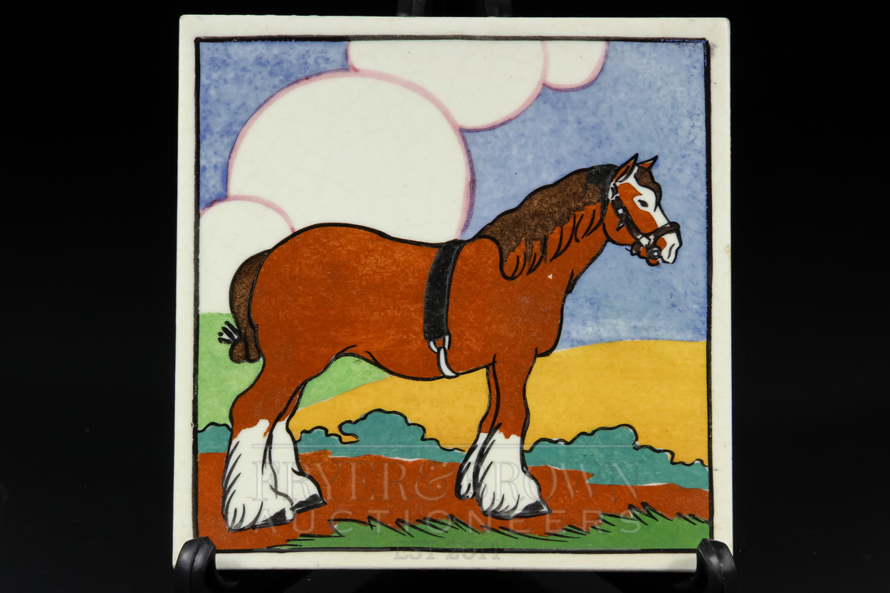 A Minton China Works pottery teapot stand printed with a family of goats; a Carter nursery tile, - Image 8 of 9