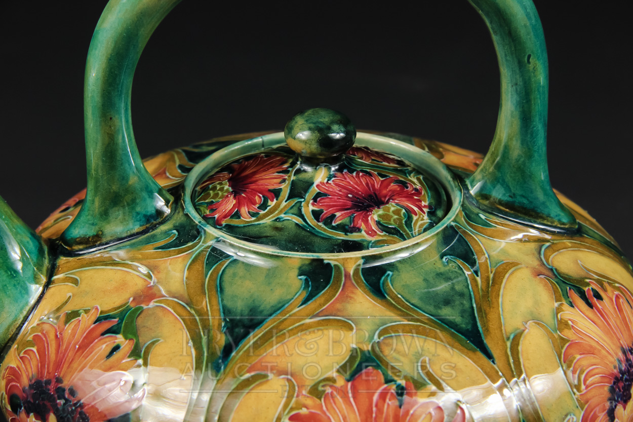 A William Moorcroft Cornflower pattern teapot or teakettle, tubelined with flowers and toned in - Image 5 of 12