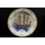 Arthur Bradbury for Poole Pottery, maritime interest charger, titled 'Poole Whaler 1783', verso
