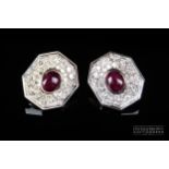 A Fine and attractive pair of ruby and diamond earrings, of elongated octagonal shape with a sinle