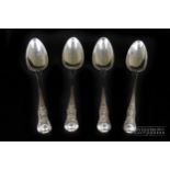 A set of four George 111 Fiddle Thread and Shell pattern serving spoons London 1796 makers mark J.N