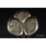 An Orvit W.M.F Art Nouveau nut tray, trefoil, cast with Irises, a curled leaf forming the handle,