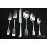 A good set of twelve place silver Fiddle pattern flatware with twelve fine silver pistol handled