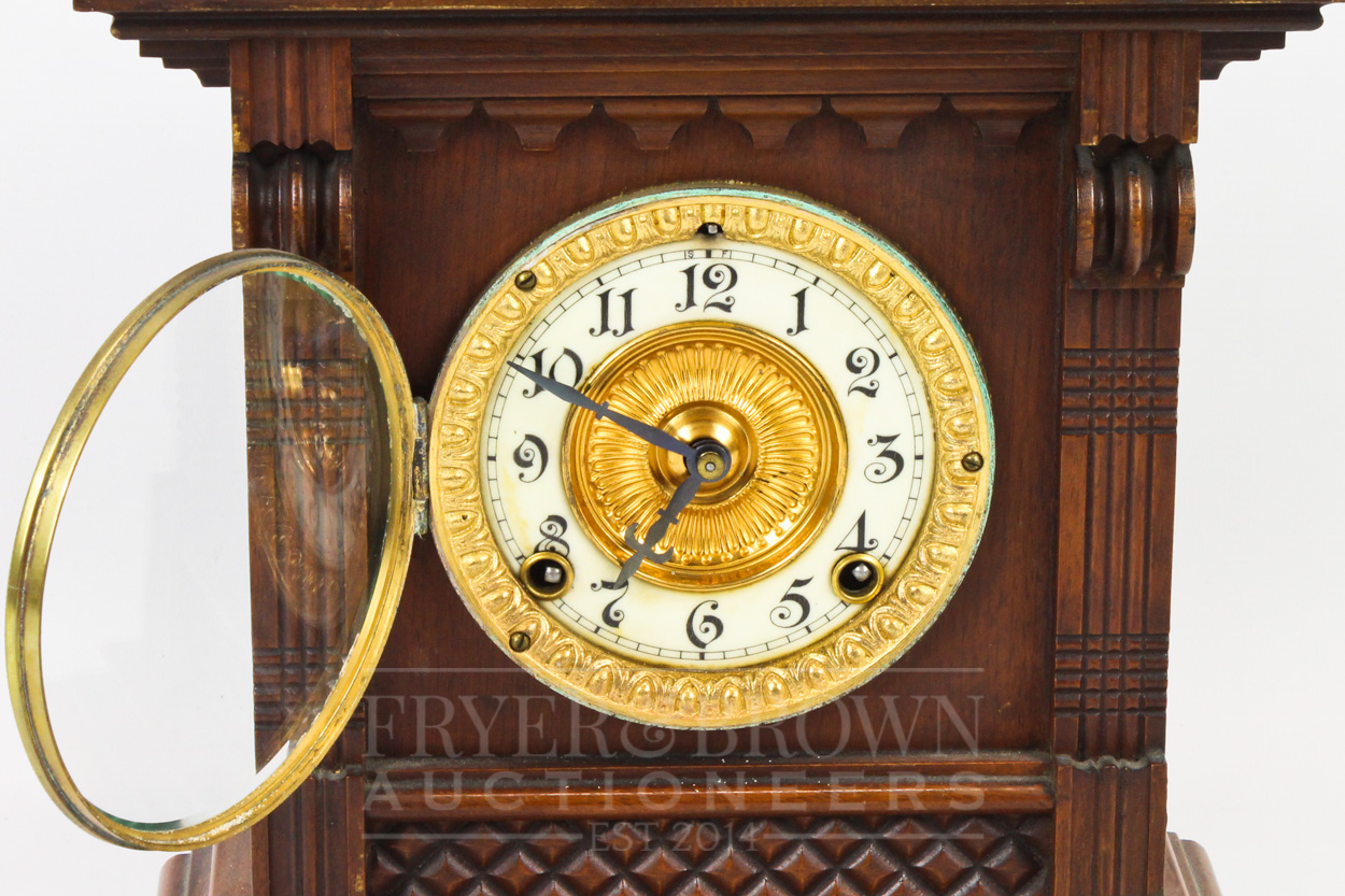An Ansonia Clock Co., New York, bracket clock, eight day Salem movement, c1900, 37.5cm max. - Image 3 of 5