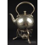 A silver plate spirit kettle, Richard Hodd, makers mark, Sheffield, c1880, with stand and burner